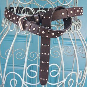 Genuine Leather Belt Metal Studded Silver Studs Grommets Rivets Goth Medieval. T